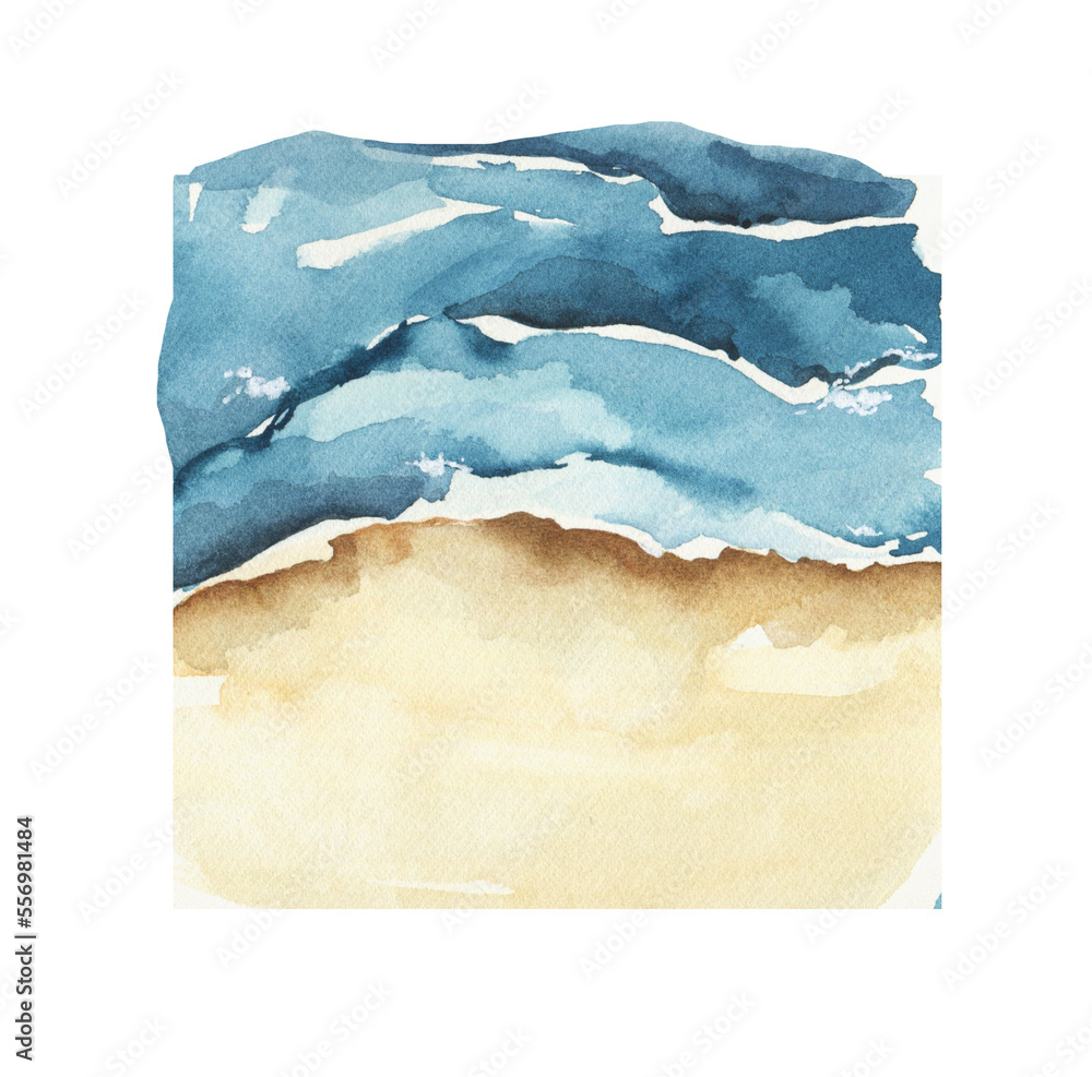 Obraz premium Watercolor sea clipart. Seascape png illustration.