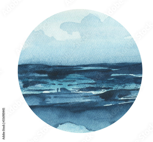 Watercolor sea clipart. Seascape png illustration.