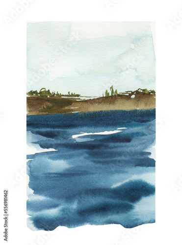 Watercolor sea clipart. Seascape png illustration.