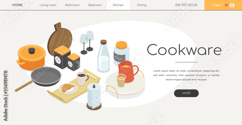 Cookware - line design style isometric web banner