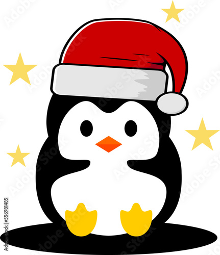 Little penguin with christmas hat