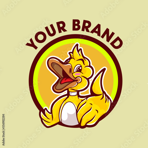 Illustration of Yellow duck mascot logo design vector with circle badges which is easy to use for all needs such as t-shirts, stickers, and all other business needs. 