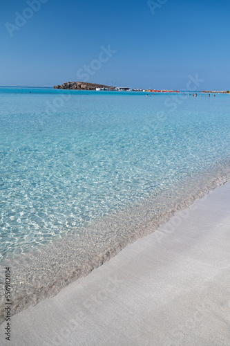 Panoramic view on blue crystal clear water on Mediterranean sea on Nissi beach, Ayia Napa, Cyprus
