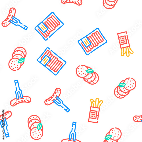 sausage meat pork vector seamless pattern thin line illustration