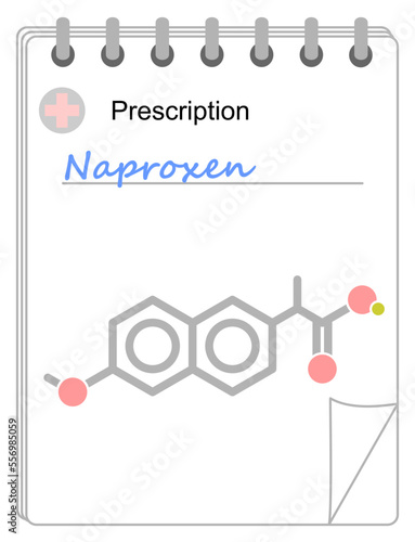 Medical prescription pad. Simplified formula icon of naproxen.
