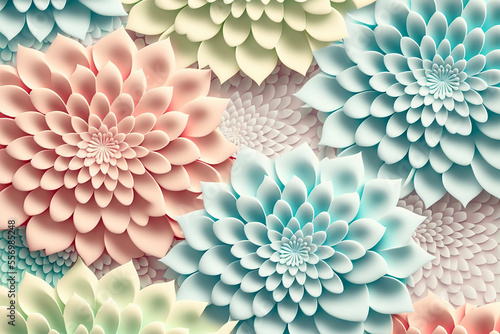 Abstract flower pattern in different colors. Generative AI.