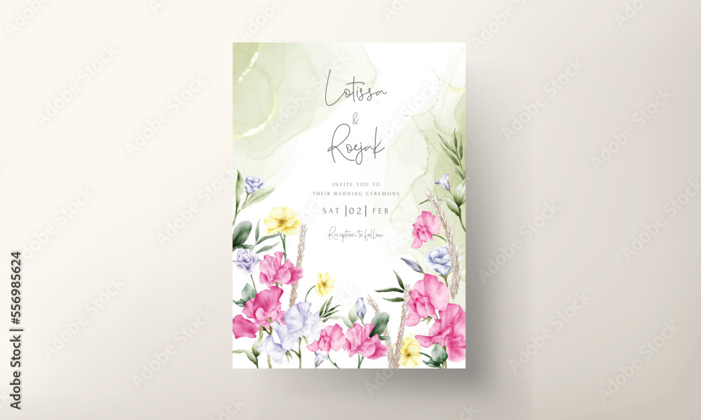 hand drawn watercolor floral wedding invitation card