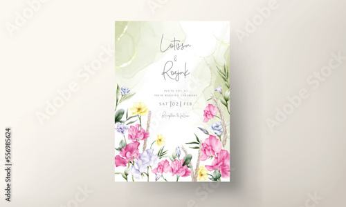 hand drawn watercolor floral wedding invitation card © mariadeta