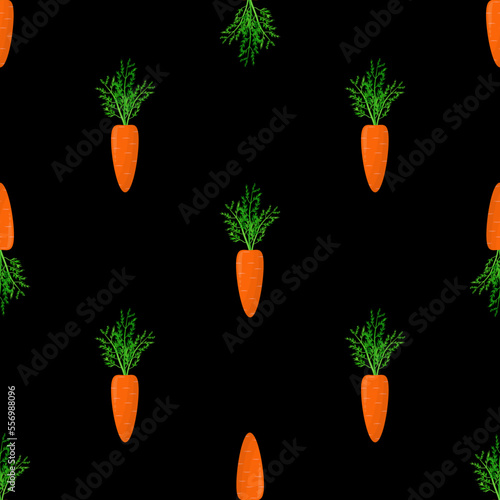 Fototapeta Naklejka Na Ścianę i Meble -  Seamless pattern with carrots on a black background. Cute textile pattern