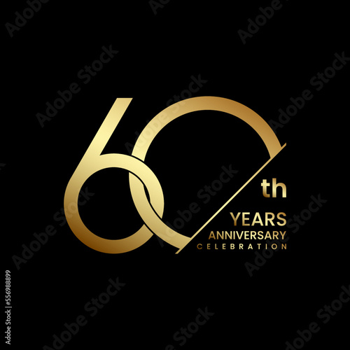 60th Anniversary. Anniversary logo design with golden text. Logo Vector Illustration