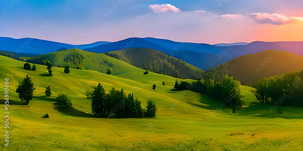 Wonderful springtime landscape in mountains, rural scenery