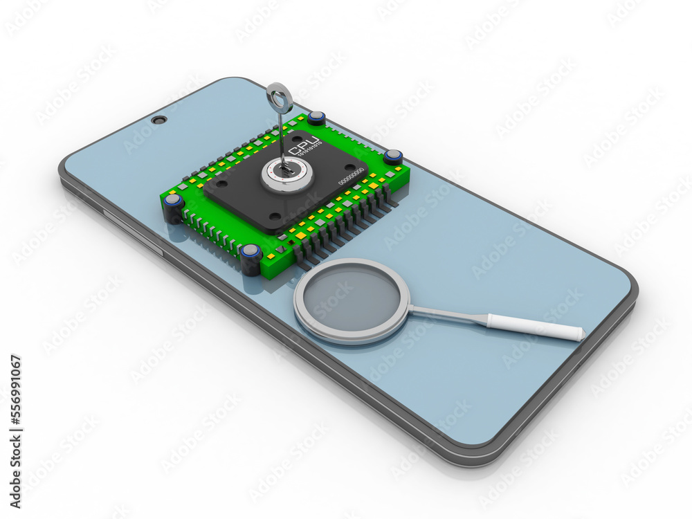 3d rendering microchips on mobile phone search concept
3d rendering microchips on mobile phone search concept