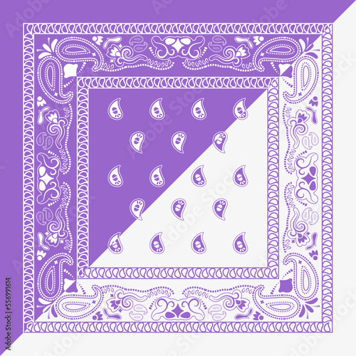 purple bandana kerchief paisley fabric patchwork abstract vector seamless pattern.