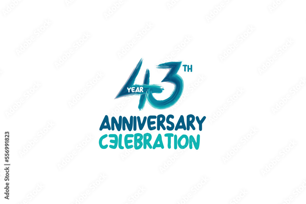 43rd, 43 years, 43 year anniversary celebration fun style logotype. anniversary white logo with green blue color isolated on white background, vector design for celebrating event