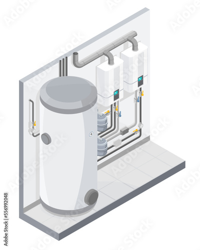 Gas boiler Water Heater Home instalation isometric isolated vector on white background