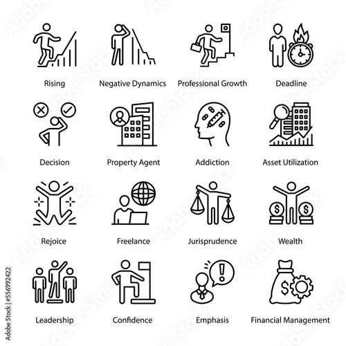 Skills, Innovation, Resume, Negotiation, Employee, Winner, Meeting, Career Ladder, CO Working, Start, Choice, Way, Smart Building, Briefcase, Affiliation, Outline Icons - Stroked, Vectors