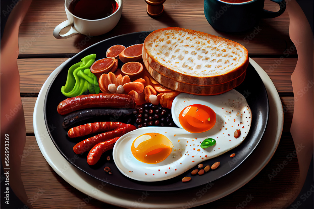 Full fry up English breakfast with fried eggs food Full fry up English breakfast with fried eggs food
