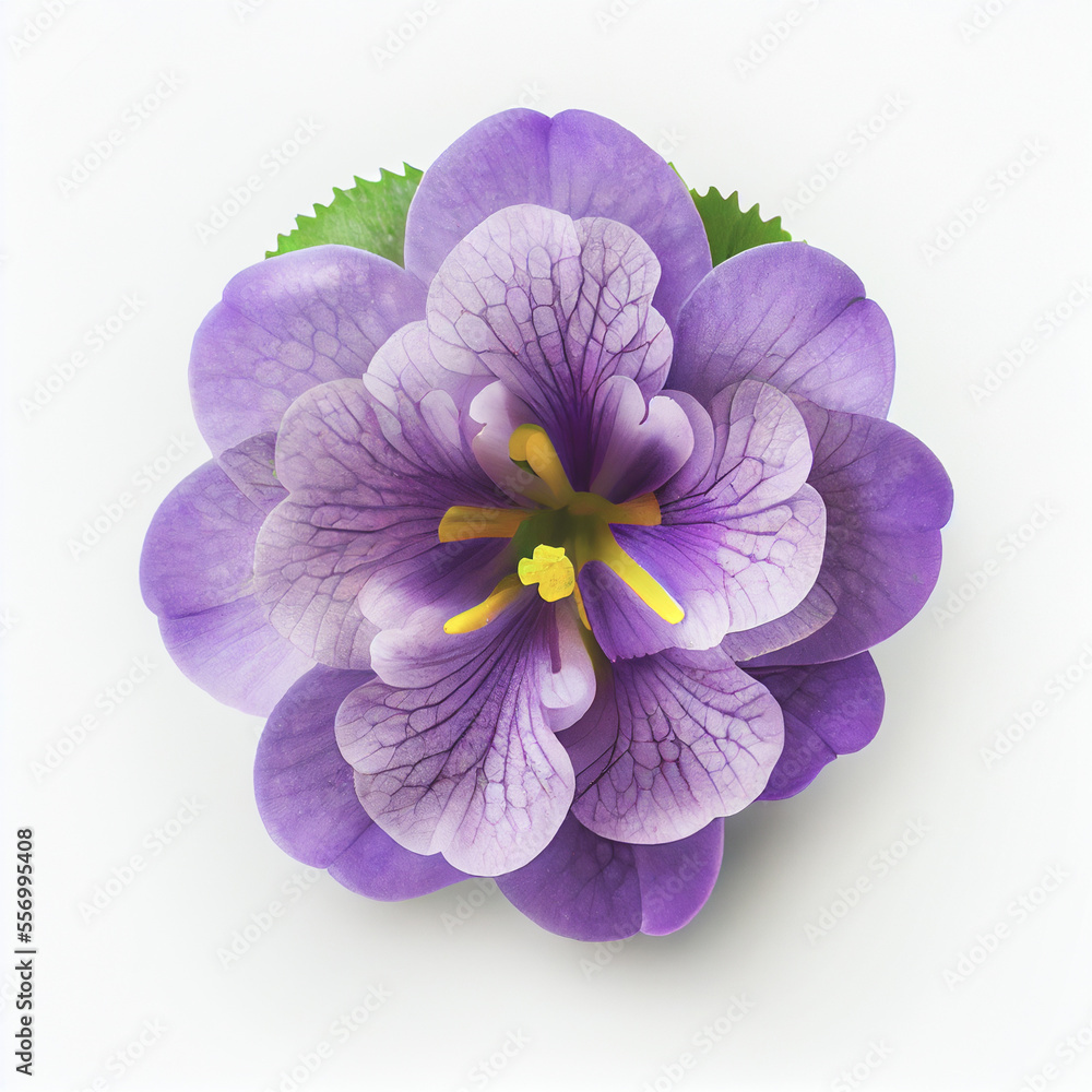 Top view African violet flower isolated on a white background, suitable for use on Valentine's Day cards