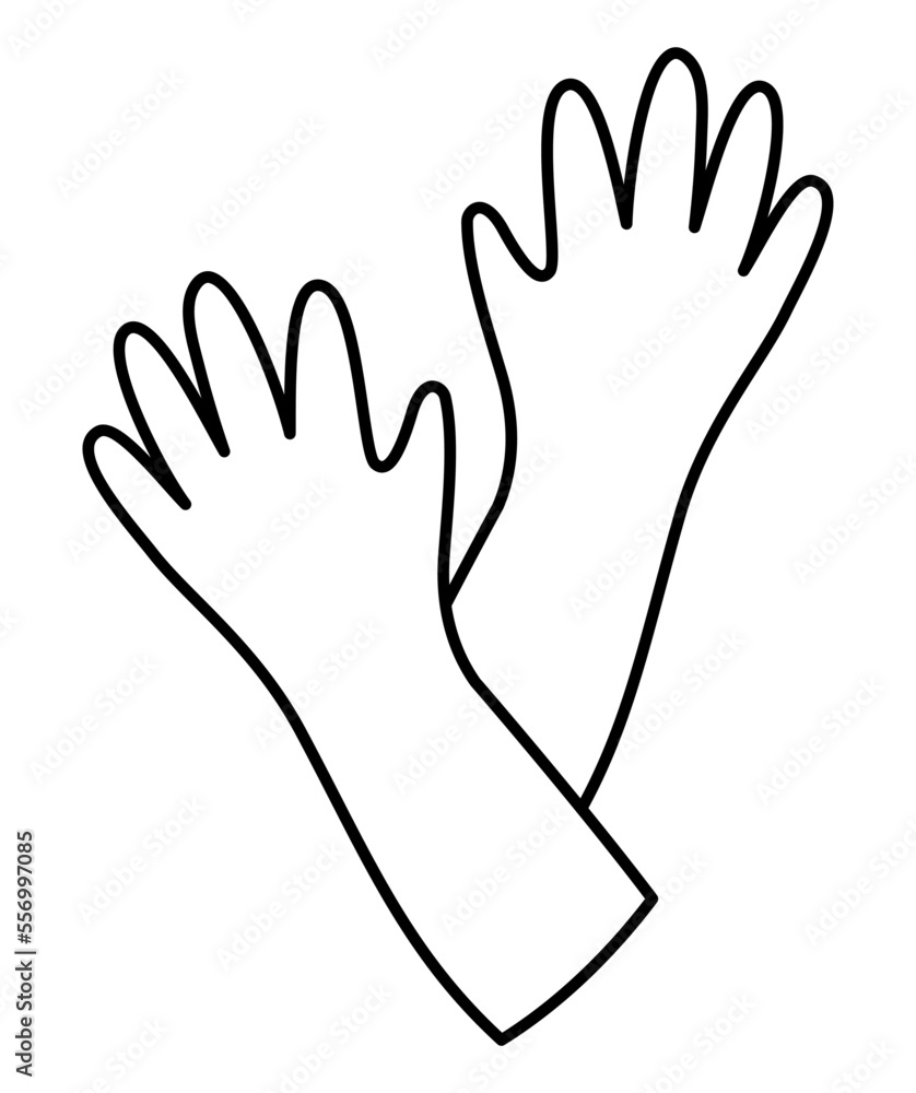 Fototapeta premium Vector black and white bridal gloves icon. Bride hand clothes line illustration. Cute outline accessory for girl in night gown. Wedding ceremony coloring page.