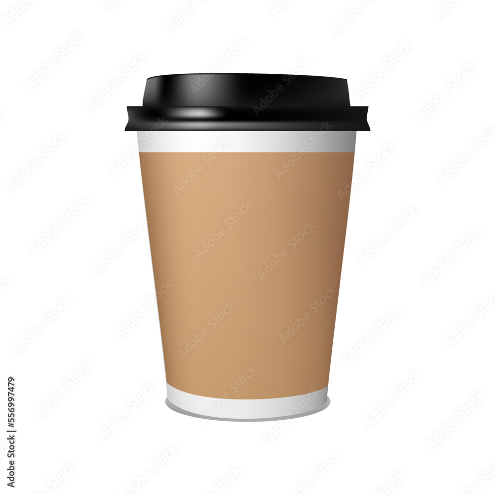 Paper cup with empty copy space. Disposable paper and plastic tableware template for hot drinks. Vector illustration Paper cup with empty copy space. Disposable paper and plastic tableware template for hot drinks. Vector illustration