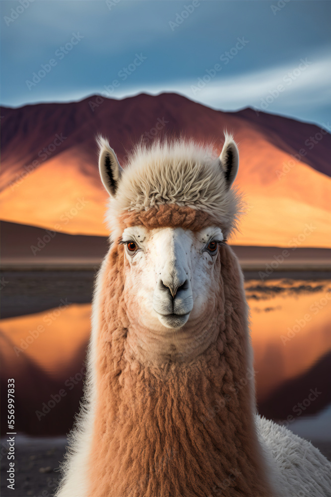 Obraz premium Llama, Digital national geographic realistic illustration with stunning scene