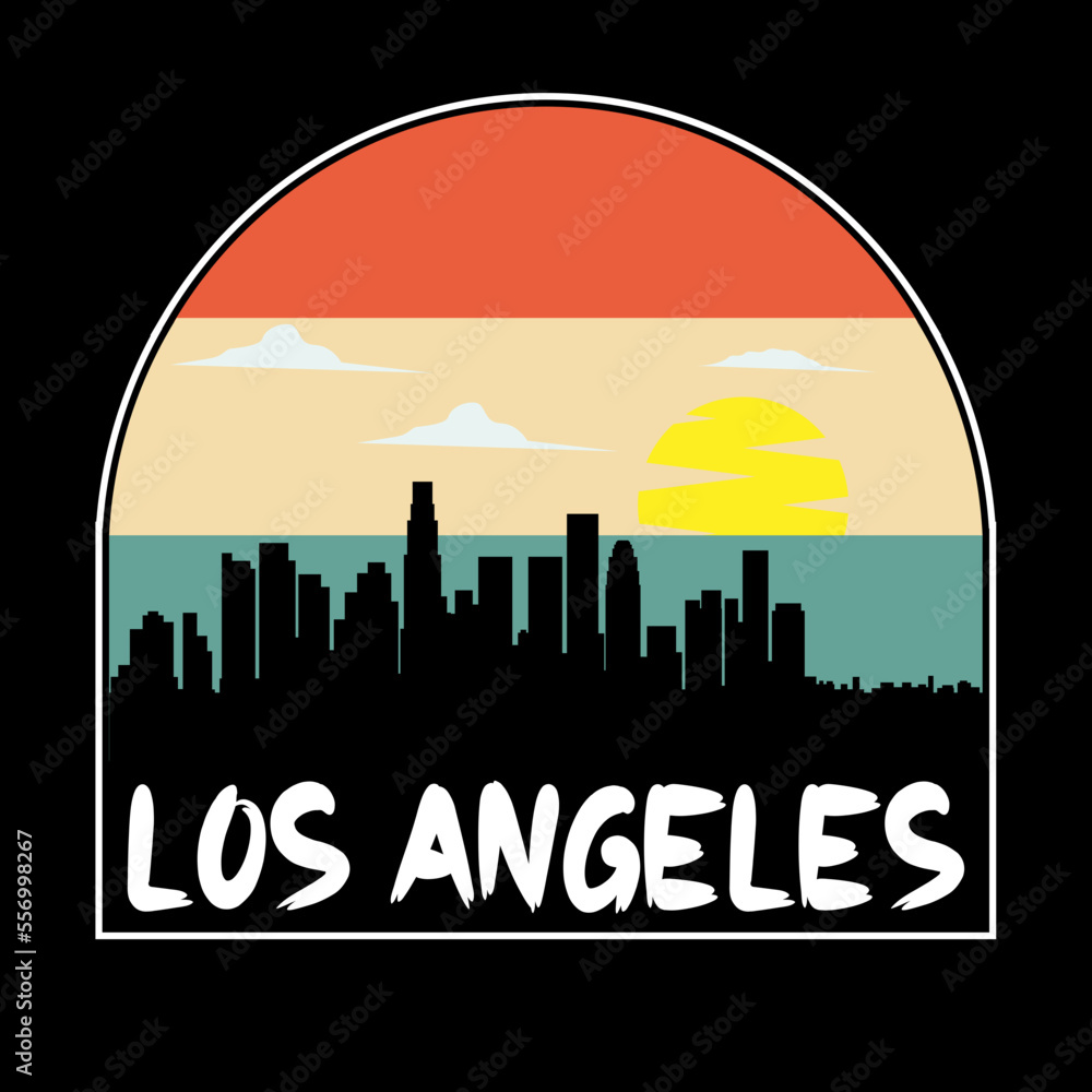 Los Angeles California USA Skyline Silhouette Retro Vintage Sunset Los Angeles Lover Travel Souvenir Sticker Vector Illustration SVG EPS