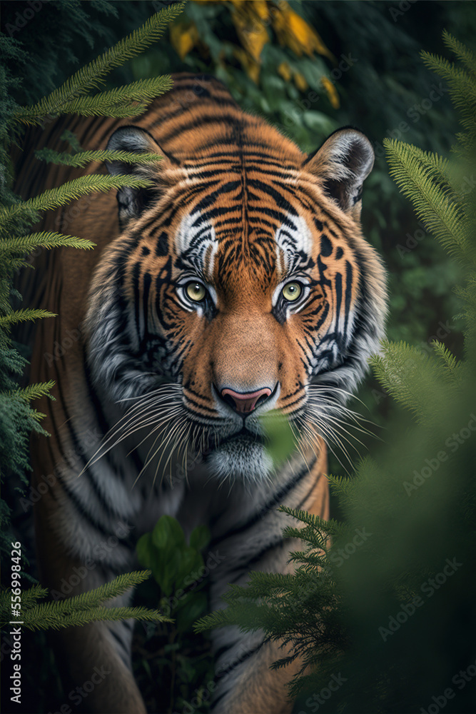 Fototapeta premium Tiger, Digital national geographic realistic illustration with stunning scene