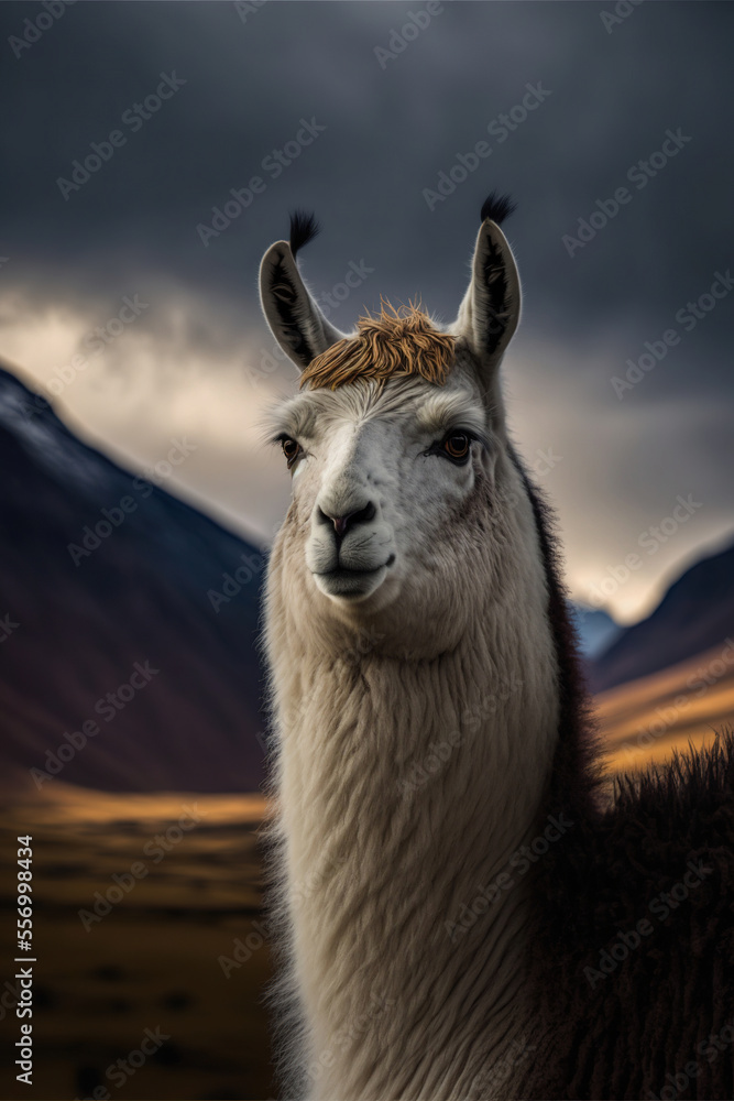 Lama, Digital national geographic realistic illustration with stunning scene