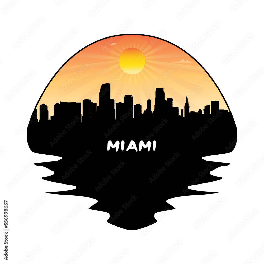 Miami Florida USA Skyline Silhouette Retro Vintage Sunset Miami Lover Travel Souvenir Sticker Vector Illustration SVG EPS