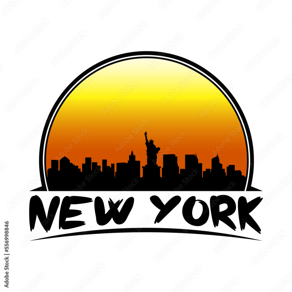 New York New York USA Skyline Silhouette Retro Vintage Sunset New York Lover Travel Souvenir Sticker Vector Illustration SVG EPS