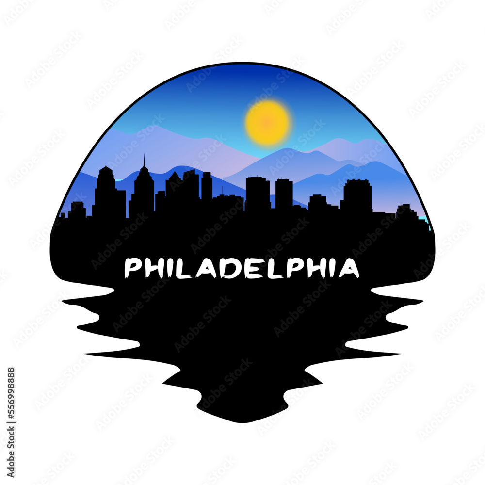 Philadelphia Pennsylvania USA Skyline Silhouette Retro Vintage Sunset Philadelphia Lover Travel Souvenir Sticker Vector Illustration SVG EPS