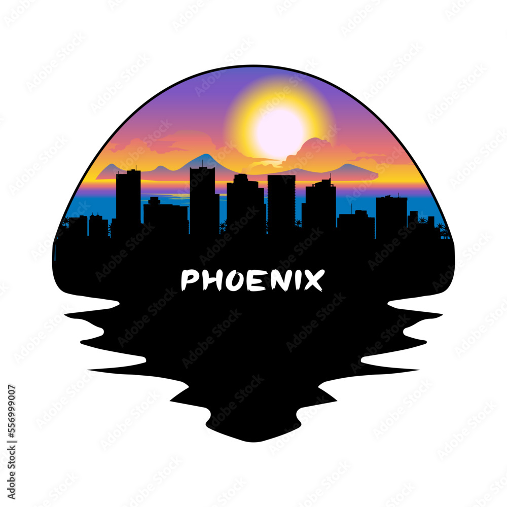 Phoenix Arizona USA Skyline Silhouette Retro Vintage Sunset Phoenix Lover Travel Souvenir Sticker Vector Illustration SVG EPS