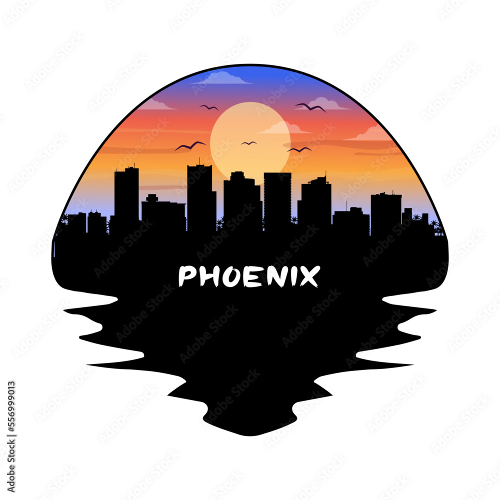 Phoenix Arizona USA Skyline Silhouette Retro Vintage Sunset Phoenix Lover Travel Souvenir Sticker Vector Illustration SVG EPS