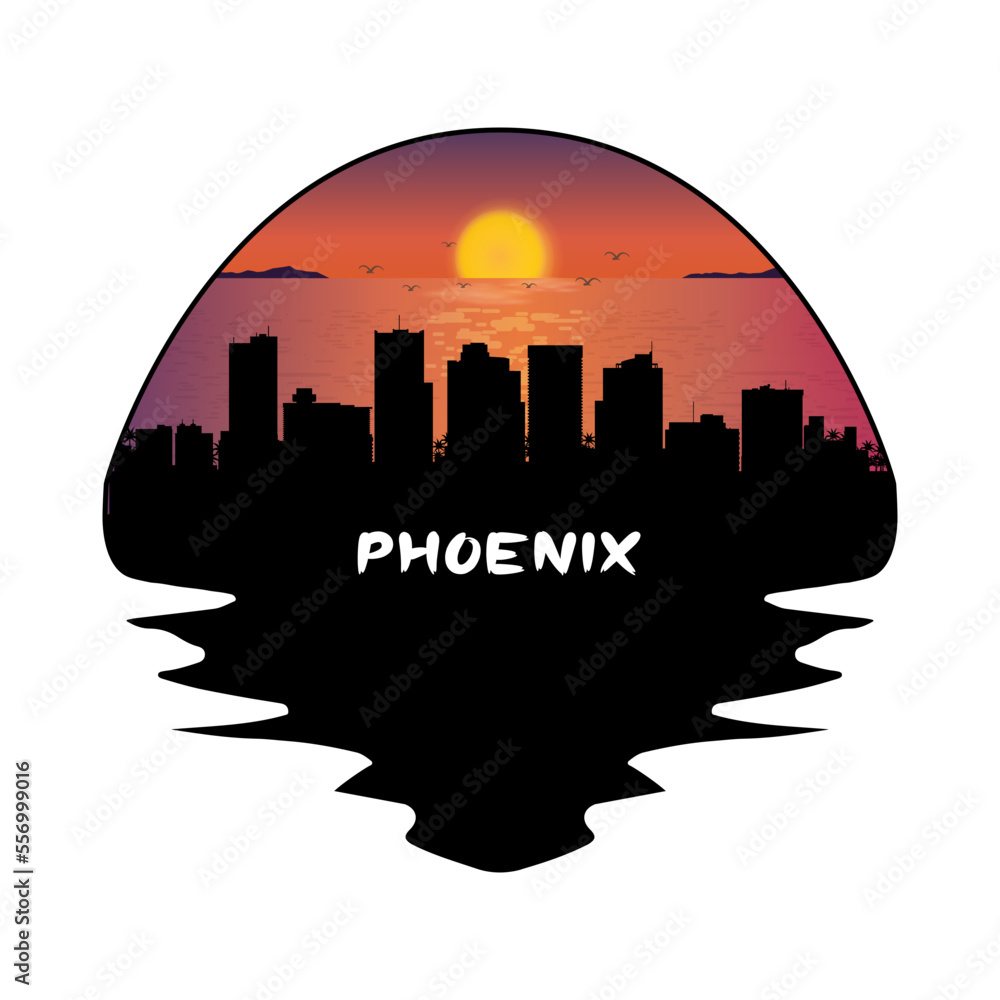 Phoenix Arizona USA Skyline Silhouette Retro Vintage Sunset Phoenix Lover Travel Souvenir Sticker Vector Illustration SVG EPS