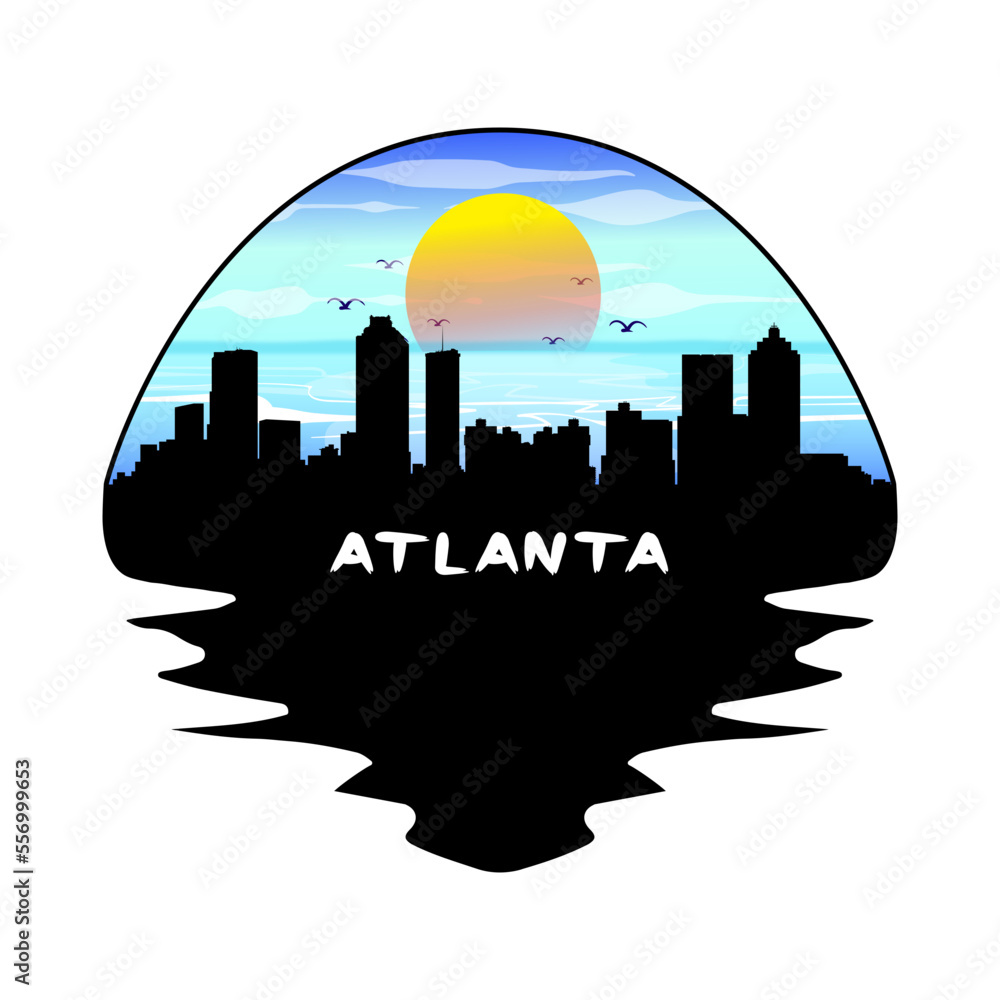 Atlanta Georgia USA Skyline Silhouette Retro Vintage Sunset Atlanta Lover Travel Souvenir Sticker Vector Illustration SVG EPS