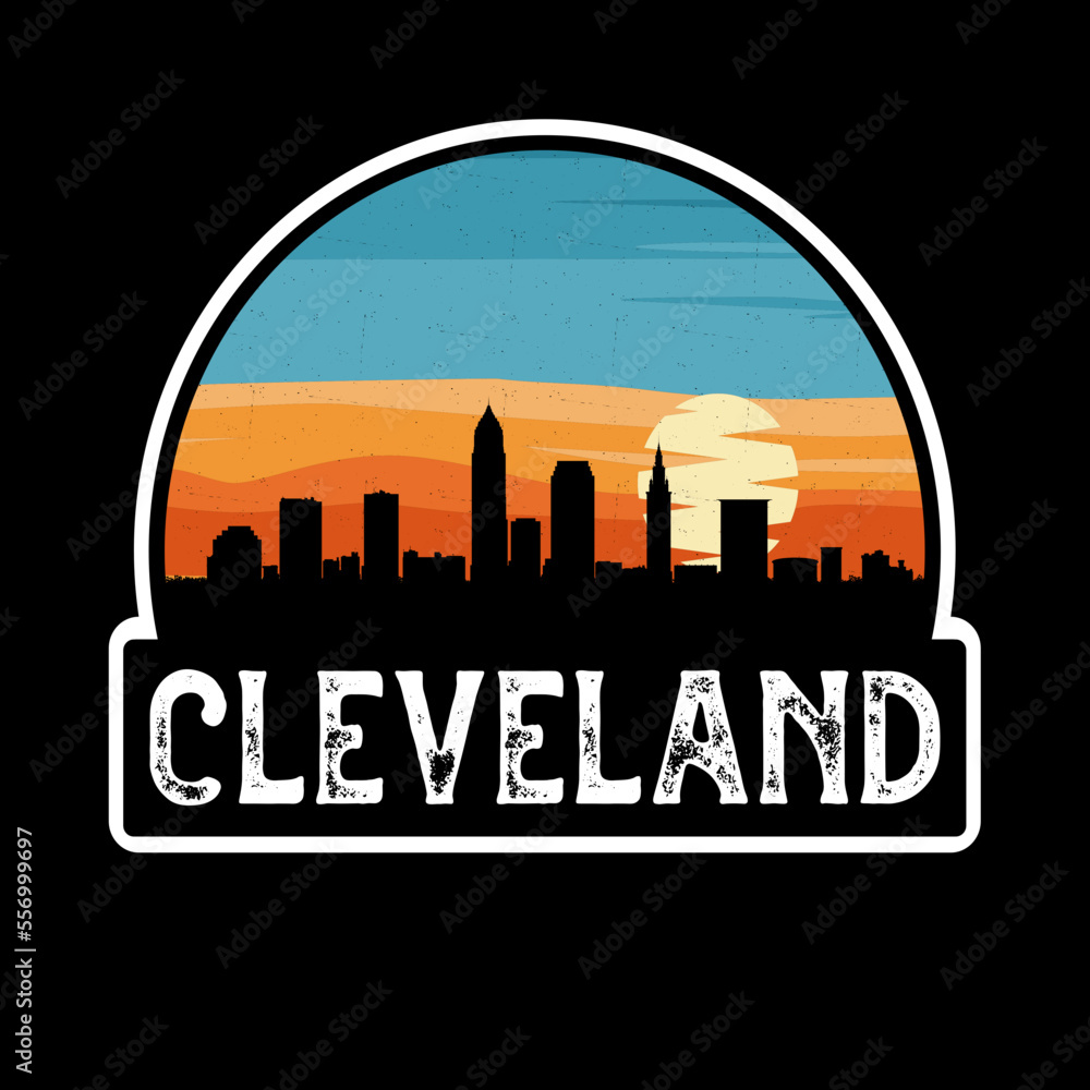 Cleveland Ohio USA Skyline Silhouette Retro Vintage Sunset Cleveland Lover Travel Souvenir Sticker Vector Illustration SVG EPS