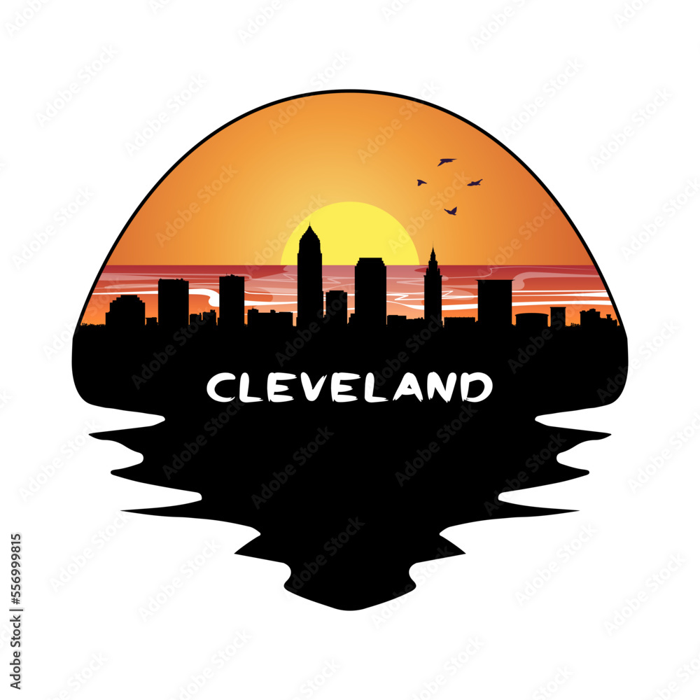 Cleveland Ohio USA Skyline Silhouette Retro Vintage Sunset Cleveland Lover Travel Souvenir Sticker Vector Illustration SVG EPS