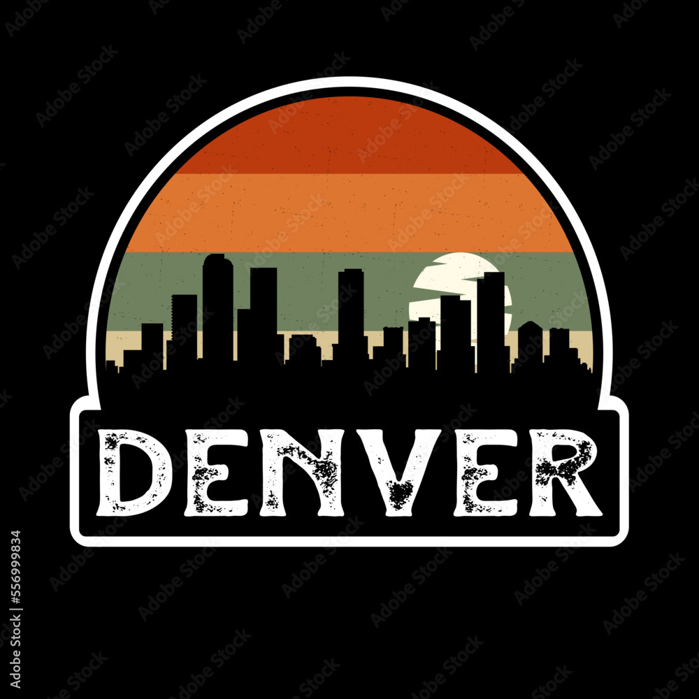 Denver Colorado USA Skyline Silhouette Retro Vintage Sunset Denver Lover Travel Souvenir Sticker Vector Illustration SVG EPS