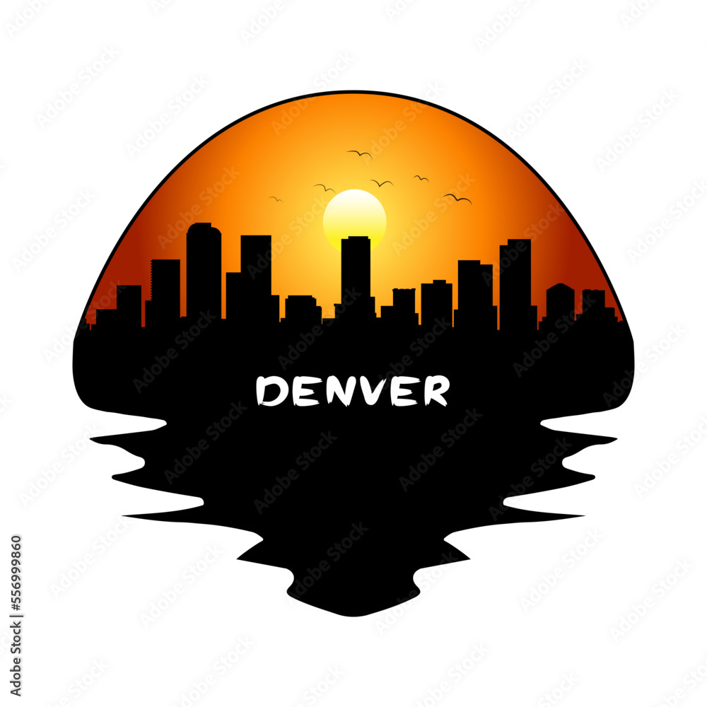 Denver Colorado USA Skyline Silhouette Retro Vintage Sunset Denver Lover Travel Souvenir Sticker Vector Illustration SVG EPS