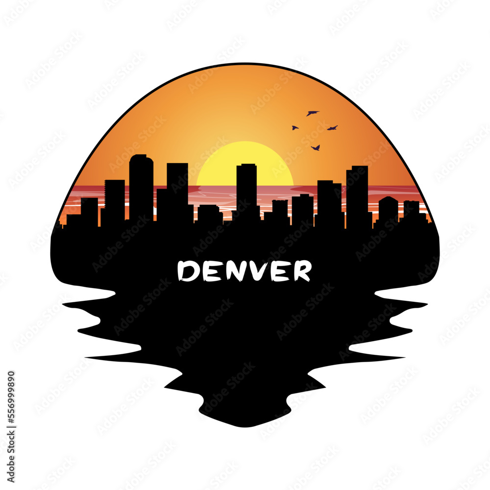 Denver Colorado USA Skyline Silhouette Retro Vintage Sunset Denver Lover Travel Souvenir Sticker Vector Illustration SVG EPS