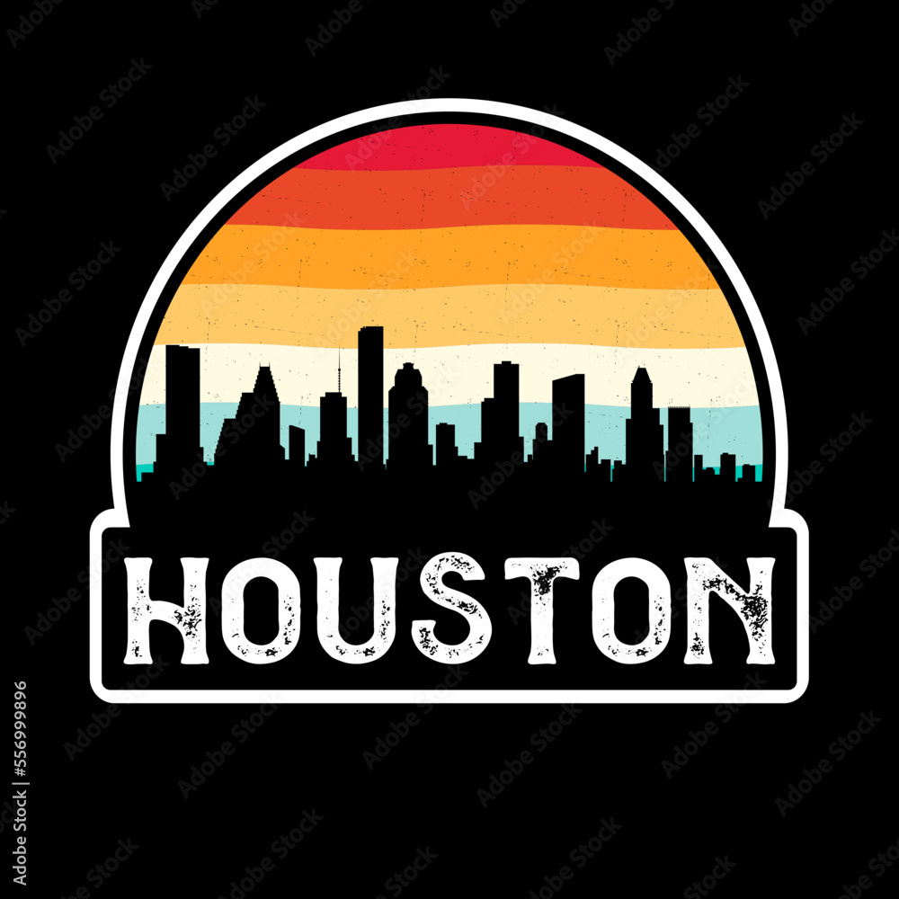 Houston Texas USA Skyline Silhouette Retro Vintage Sunset Houston Lover Travel Souvenir Sticker Vector Illustration SVG EPS