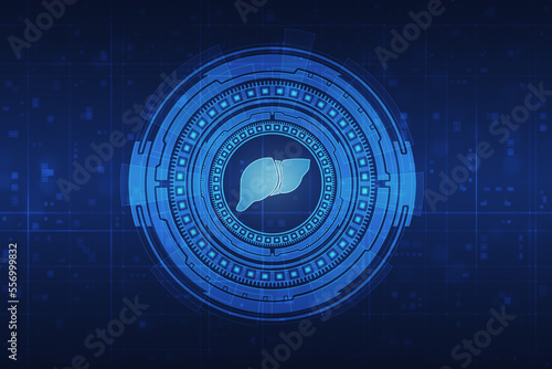 Medical hud screen with liver. Online medicine and health concept photo