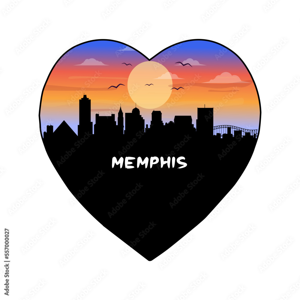 Memphis Tennessee USA Skyline Silhouette Retro Vintage Sunset Memphis Lover Travel Souvenir Sticker Vector Illustration SVG EPS