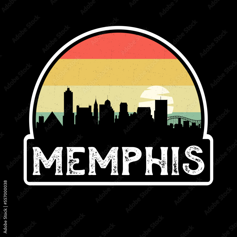Memphis Tennessee USA Skyline Silhouette Retro Vintage Sunset Memphis Lover Travel Souvenir Sticker Vector Illustration SVG EPS