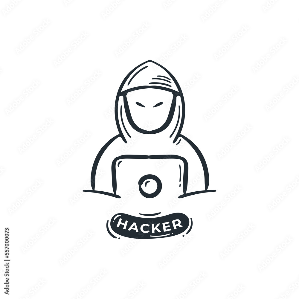 Hacker phishing cybercrime logo icon hand drawn. Internet cyber security cartoon illustration Hacker phishing cybercrime logo icon hand drawn. Internet cyber security cartoon illustration