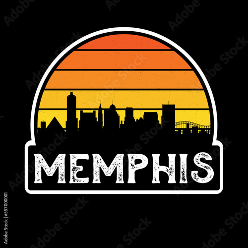 Memphis Tennessee USA Skyline Silhouette Retro Vintage Sunset Memphis Lover Travel Souvenir Sticker Vector Illustration SVG EPS