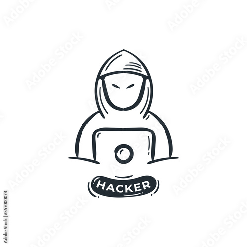 Hacker phishing cybercrime logo icon hand drawn. Internet cyber security cartoon illustration