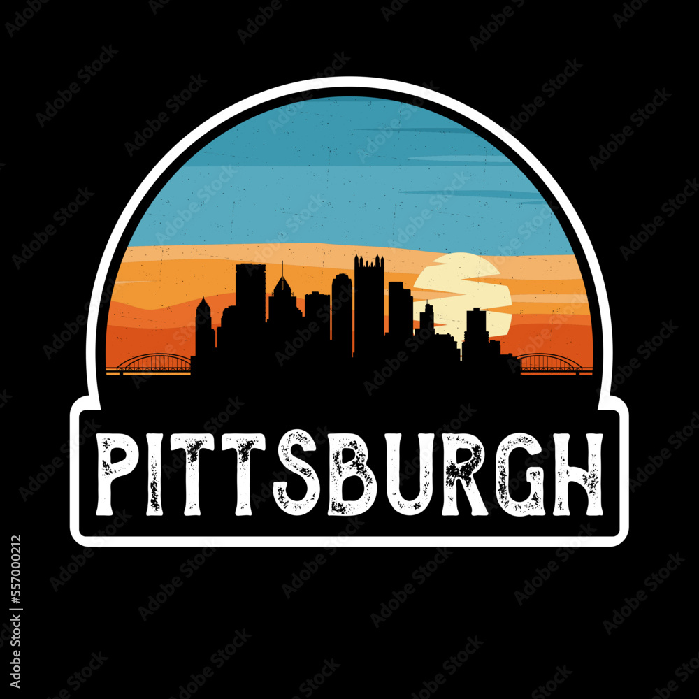 Pittsburgh Pennsylvania USA Skyline Silhouette Retro Vintage Sunset Pittsburgh Lover Travel Souvenir Sticker Vector Illustration SVG EPS