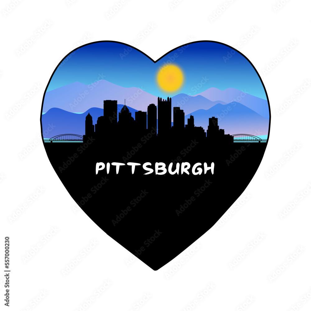 Pittsburgh Pennsylvania USA Skyline Silhouette Retro Vintage Sunset Pittsburgh Lover Travel Souvenir Sticker Vector Illustration SVG EPS
