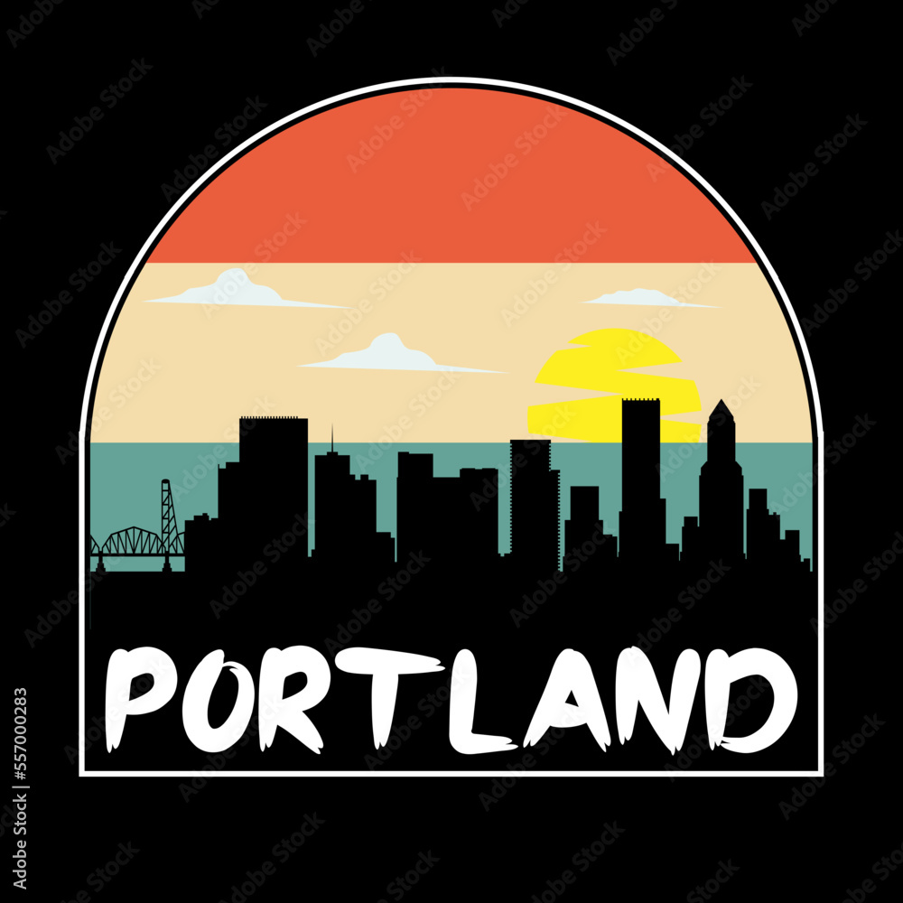 Portland Oregon USA Skyline Silhouette Retro Vintage Sunset Portland Lover Travel Souvenir Sticker Vector Illustration SVG EPS